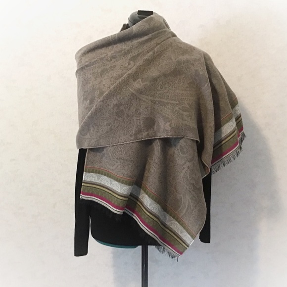 2/$25 V. Fraas Rectangular Taupe Paisley Scarf - Picture 2 of 16